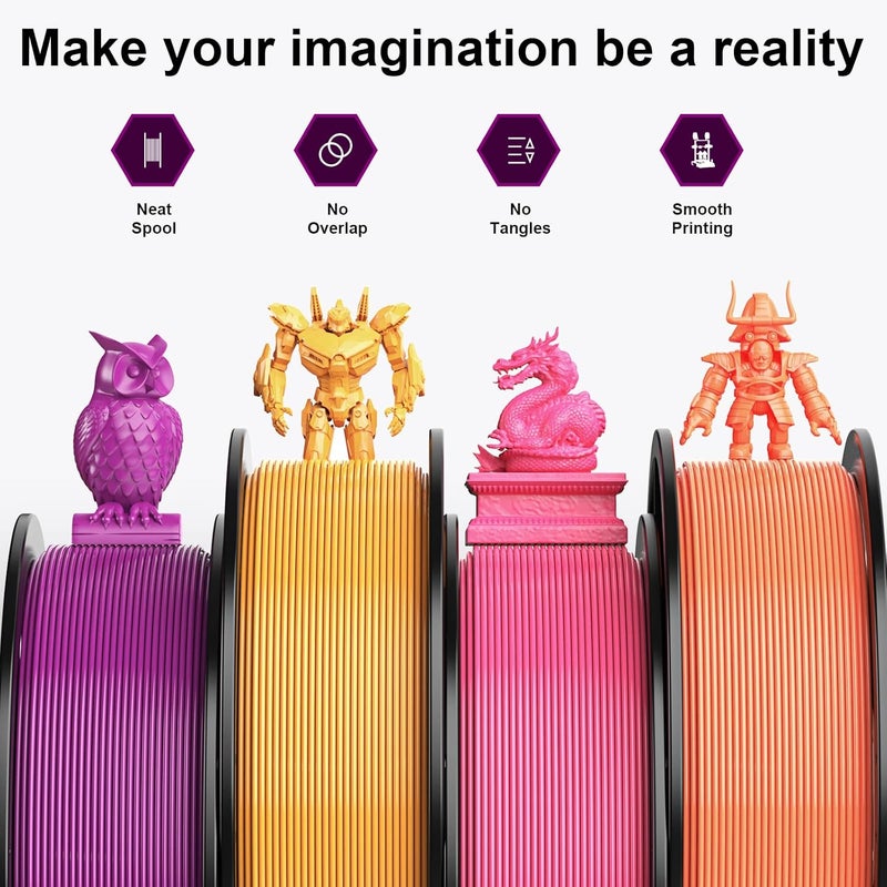 HEPHI3D 3D Printer PLA Filament Bundle 250g X 4 Spools, 1.75mm PLA Filament Pack 3D Printing Material, Bright Color Pink/Purple/Orange/Gold, PLA Filaments for Most FDM 3D Printer - Image 3